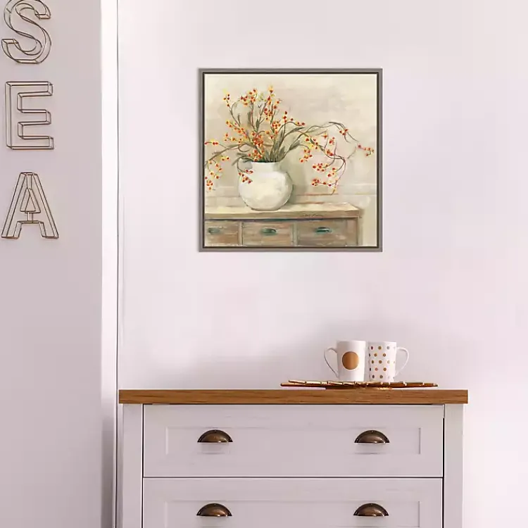 Kirklands Home Canvas Art|Bittersweet Bouquet Framed Canvas Art Print Tan