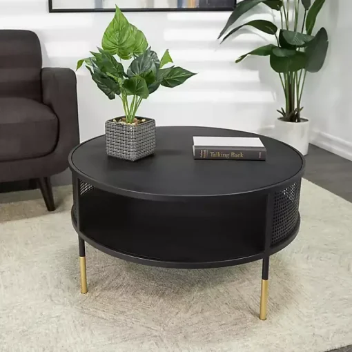 Kirklands Home Coffee Tables|& Gold Metal Mesh Round Coffee Table Black
