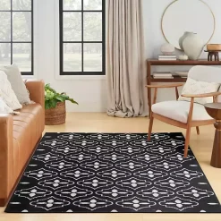 Kirklands Home Outdoor Rugs|Black & Ivory Quatrefoil Indoor/Outdoor Rug, 4x6
