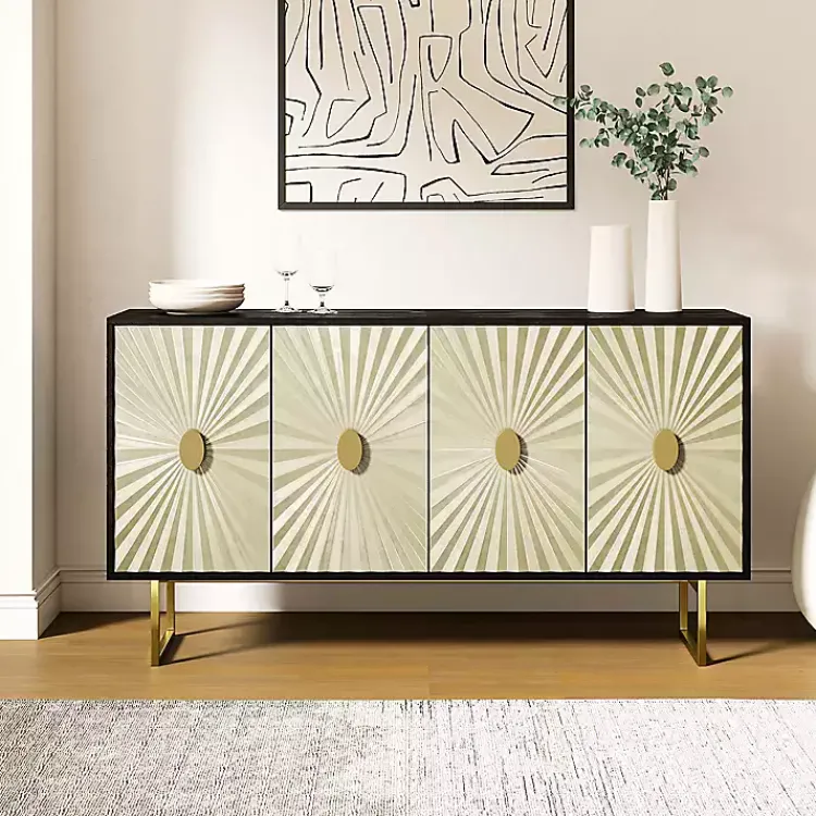 Kirklands Home Cabinets & Sideboards|Black & Ivory Sunburst 4-Door Sideboard