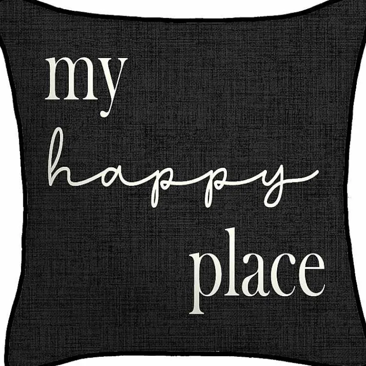 Kirklands Home Outdoor Cushions & Pillows|Black & White My Happy Place Outdoor Pillow