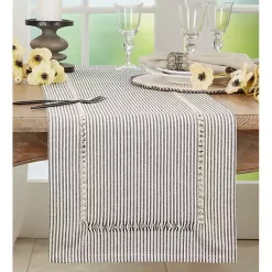 Kirklands Home Table Linens|Black & White Striped Table Runner, 72 in.