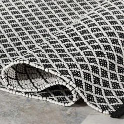 Kirklands Home Area Rugs|Black & White Trellis Indoor/Outdoor Rug, 6x9