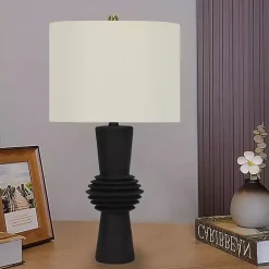 Kirklands Home Table Lamps|Black Abstract Column Table Lamp White