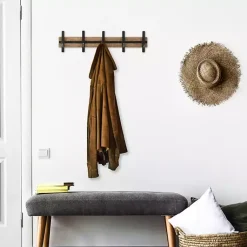 Kirklands Home Hooks|Black and Brown 5-Hook Coat Rack