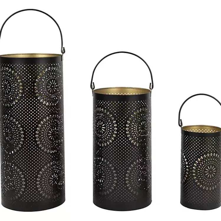 Clearance and Gold Laser Cut Floral Lanterns, Set of 3 Lanterns