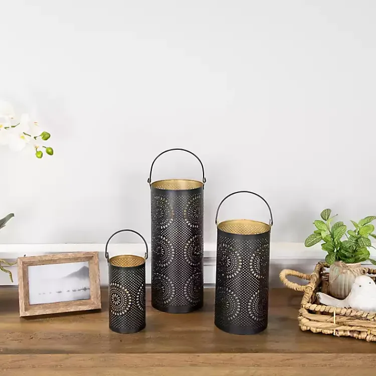 Clearance and Gold Laser Cut Floral Lanterns, Set of 3 Lanterns