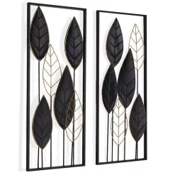 Kirklands Home Wall Plaques|Black and Gold Metal Leaves Wall Plaque