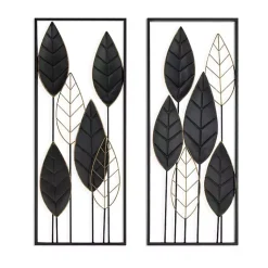 Kirklands Home Wall Plaques|Black and Gold Metal Leaves Wall Plaque