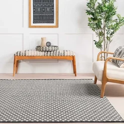 Kirklands Home Area Rugs|Black and Ivory Dainty Diamond Area Rug, 5x8