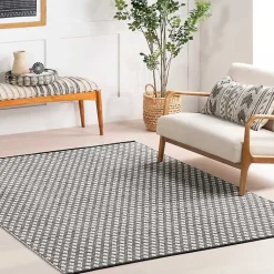 Kirklands Home Area Rugs|Black and Ivory Dainty Diamond Area Rug, 4x6