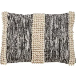 Outlet Black and Natural Pom Pom Stripe Lumbar Pillow Pillows