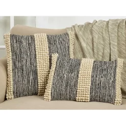 Outlet Black and Natural Pom Pom Stripe Lumbar Pillow Pillows