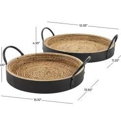 New Black and Natural Wood Decorative Trays, Set of 2 Decorative Trays