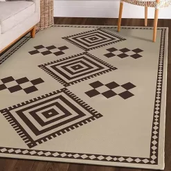 Kirklands Home Area Rugs|Black and Tan Kilim Washable Area Rug, 5x7