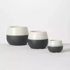 Kirklands Home Planters|Black and White Ceramic Planters, Set of 3