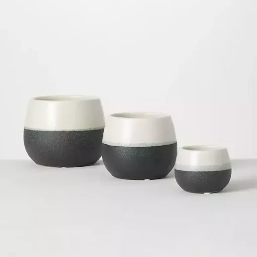 Kirklands Home Planters|Black and White Ceramic Planters, Set of 3