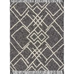 Clearance Black and White Cotton Geometric Tufted Throw Blankets & Throws