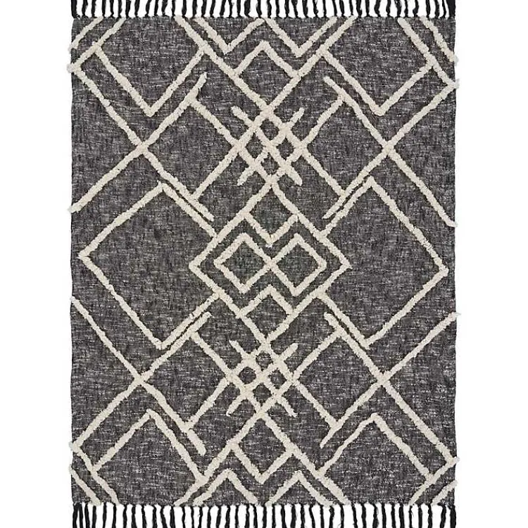 Clearance Black and White Cotton Geometric Tufted Throw Blankets & Throws