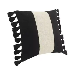 Sale Black and White Cotton Throw Pillow with Tassels Pillows