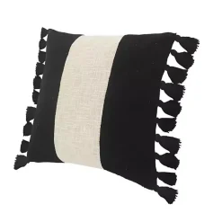 Sale Black and White Cotton Throw Pillow with Tassels Pillows