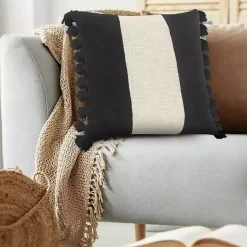 Sale Black and White Cotton Throw Pillow with Tassels Pillows