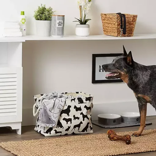 Discount Black and White Dog Rectangular Pet Bin Baskets & Boxes