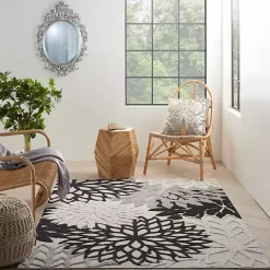 Kirklands Home Outdoor Rugs|Black and White Floral Outdoor Area Rug, 5x7