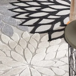 Kirklands Home Outdoor Rugs|Black and White Floral Outdoor Area Rug, 7x10