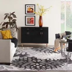 Kirklands Home Outdoor Rugs|Black and White Floral Outdoor Area Rug, 7x10