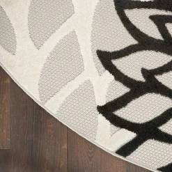 Kirklands Home Outdoor Rugs|Black and White Floral Round Outdoor Area Rug, 5x5