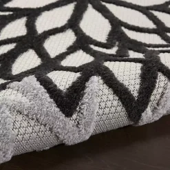 Kirklands Home Outdoor Rugs|Black and White Floral Round Outdoor Area Rug, 5x5