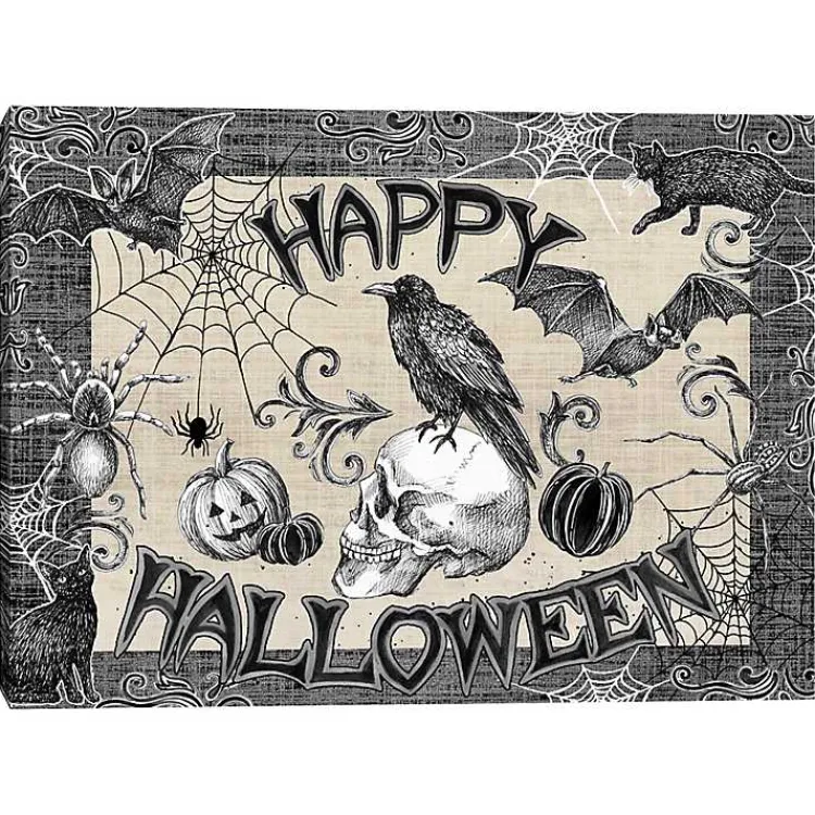 Online Black and White Happy Halloween Canvas Art Print Halloween