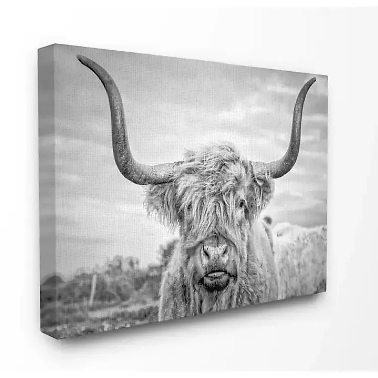 Kirklands Home Canvas Art|Black and White Highland Cow Canvas Art Print