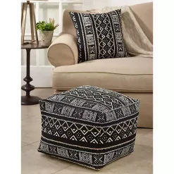 Outlet Black and White Mudcloth Cotton Pouf Poufs & Floor Cushions