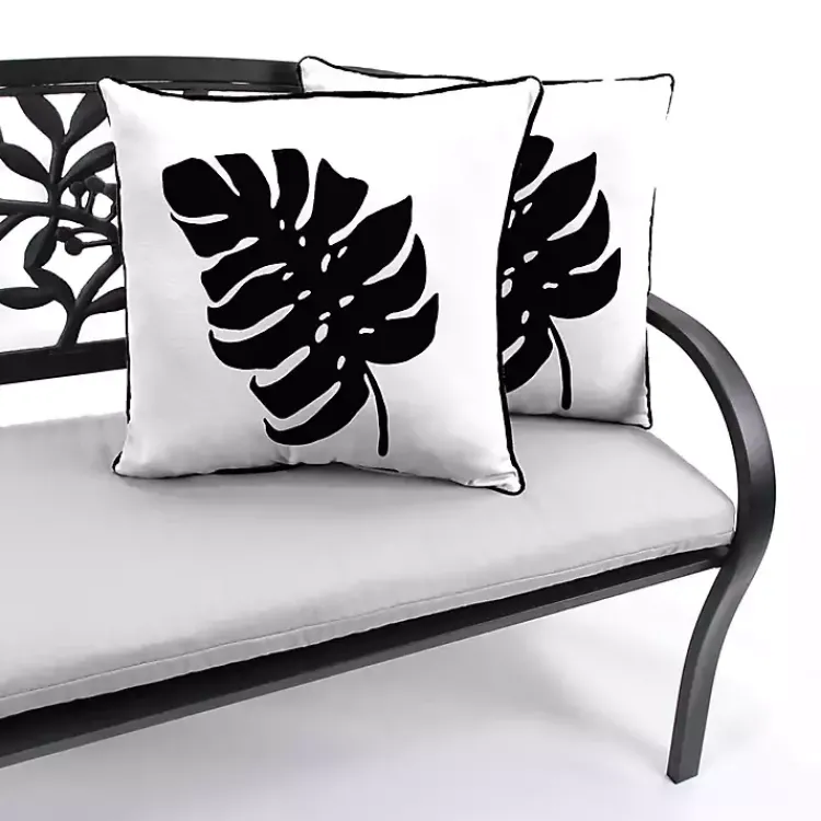 Kirklands Home Outdoor Cushions & Pillows|Black and White Palm Leaf Outdoor Pillow