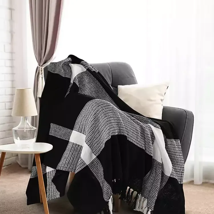 Discount Black and White Plaid Organic Cotton Throw Blankets & Throws