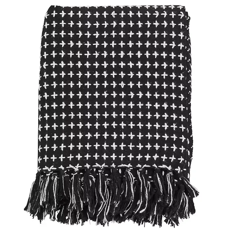Outlet Black and White Stitched Cotton Throw Blankets & Throws