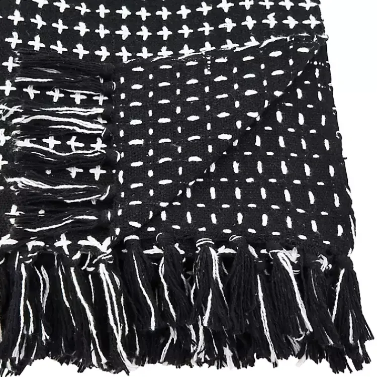 Outlet Black and White Stitched Cotton Throw Blankets & Throws
