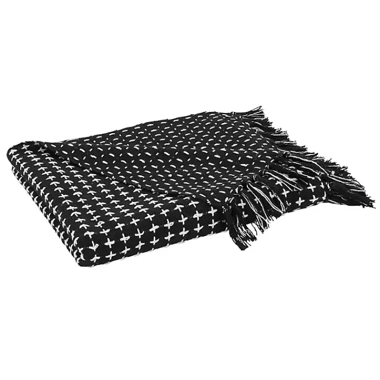 Outlet Black and White Stitched Cotton Throw Blankets & Throws