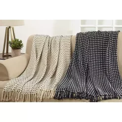 Outlet Black and White Stitched Cotton Throw Blankets & Throws