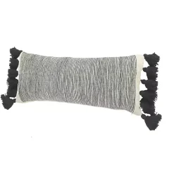 Online Black and White Striped Lumbar Pillow with Tassels Pillows