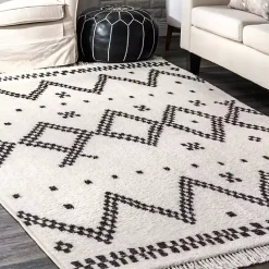 Kirklands Home Area Rugs|Black and White Tracy Fringed Area Rug, 5x8