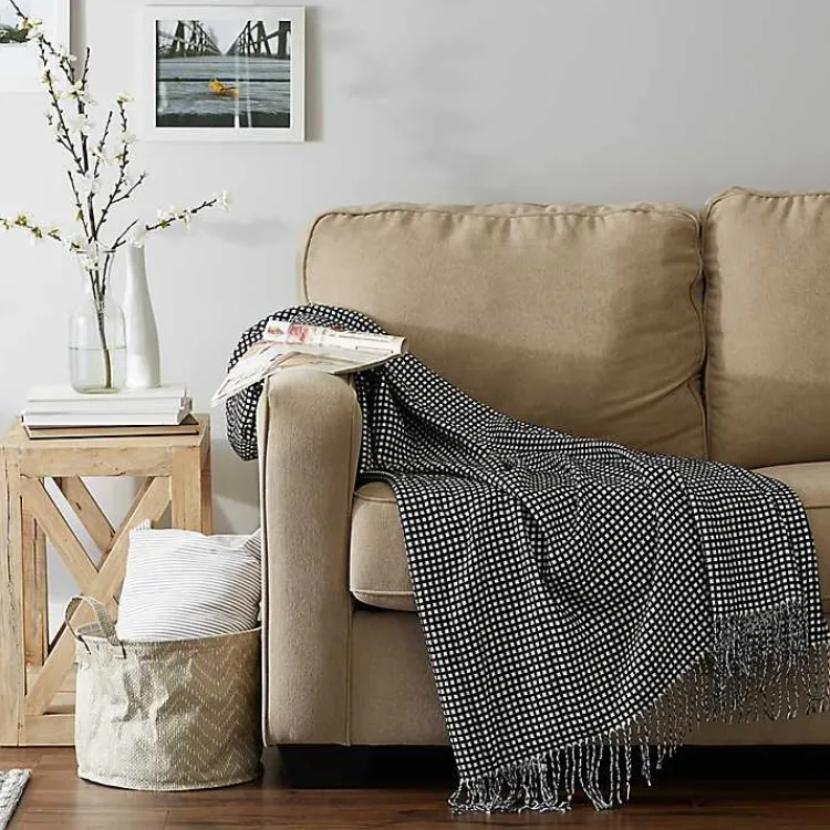 Hot and White Waffle Knit Fringe Throw Blankets & Throws