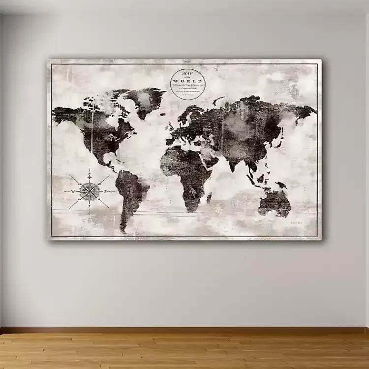 Kirklands Home Canvas Art|Black and White World Map Giclee Canvas Art Print