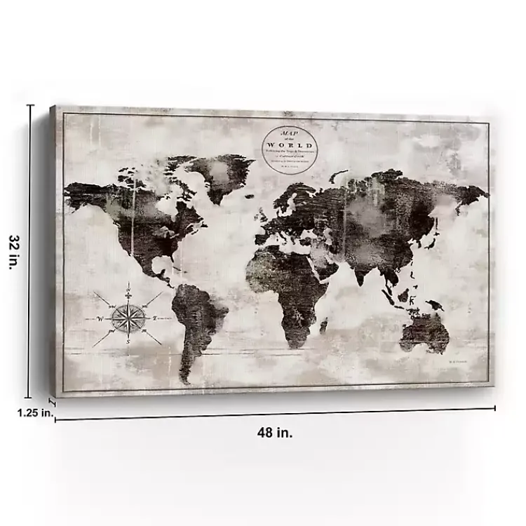 Kirklands Home Canvas Art|Black and White World Map Giclee Canvas Art Print