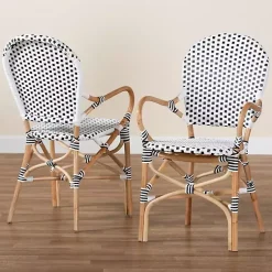 Kirklands Home Dining Chairs|Black and White Woven Dining Chairs, Set of 2