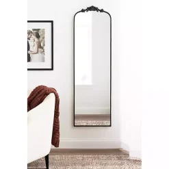 Kirklands Home Decorative Mirrors|Black Arch Ornate Crown Full Length Wall Mirror