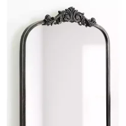 Kirklands Home Decorative Mirrors|Black Arch Ornate Crown Full Length Wall Mirror