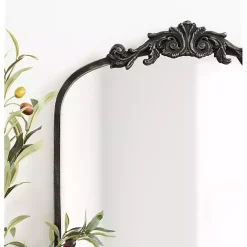 Kirklands Home Decorative Mirrors|Black Arch Ornate Crown Full Length Wall Mirror